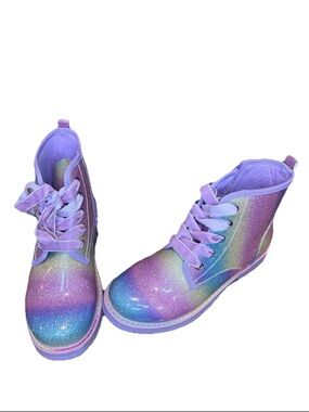 Dream Pairs Purple Glitter Rainbow Combat Boots Kid Size 4